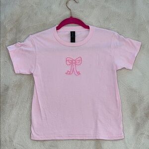 Gildan Light Pink Baby Tee with Bow Embroidery